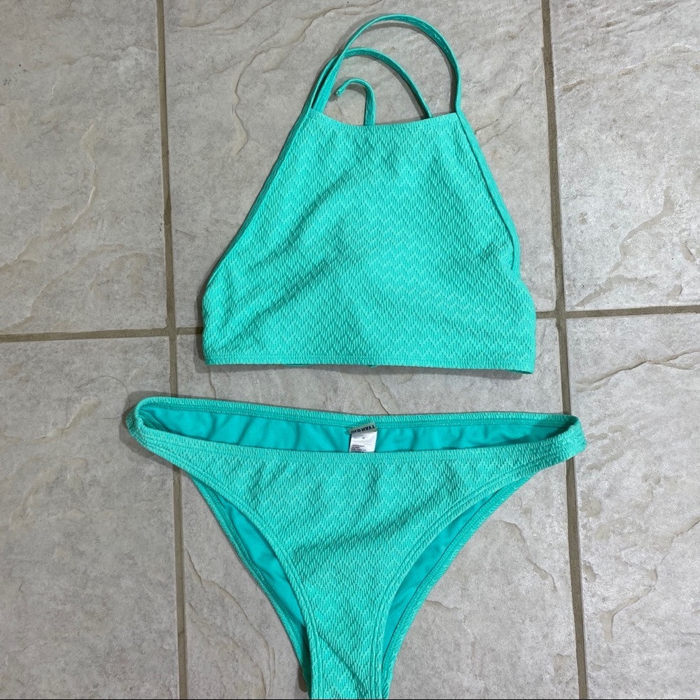 Old Navy Halter bikini Teal top Triangle Bottoms Ribbed Barbiecore